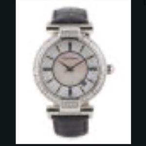 🔥🔥CATHERINE MALANDRINO Mother Of Pearl Dial Silver Tone Leather Strap Watch